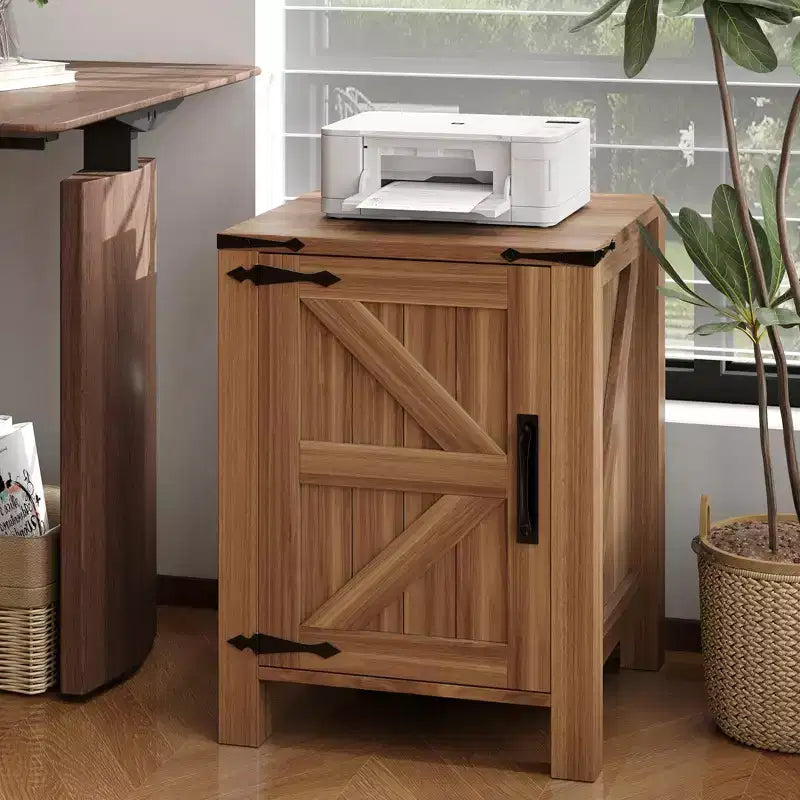 COZONY 18 Rustic Bedside Table with Sliding Barn Door, Adjustable Shelf End Table for Bedroom