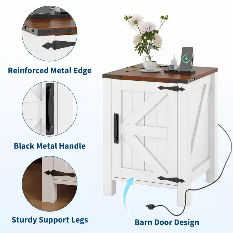 COZONY 18 Rustic Bedside Table with Sliding Barn Door, Adjustable Shelf End Table for Bedroom