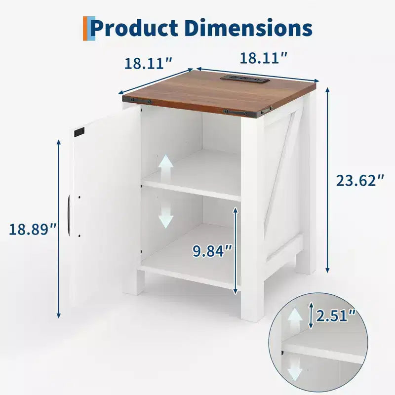 COZONY 18 Rustic Bedside Table with Sliding Barn Door, Adjustable Shelf End Table for Bedroom