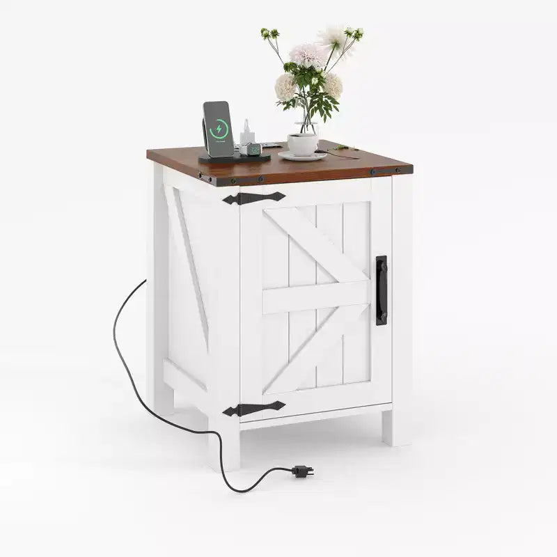COZONY 18 Rustic Bedside Table with Sliding Barn Door, Adjustable Shelf End Table for Bedroom