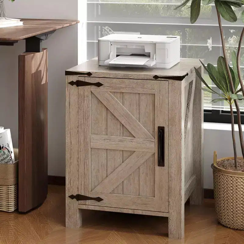 COZONY 18 Rustic Bedside Table with Sliding Barn Door, Adjustable Shelf End Table for Bedroom