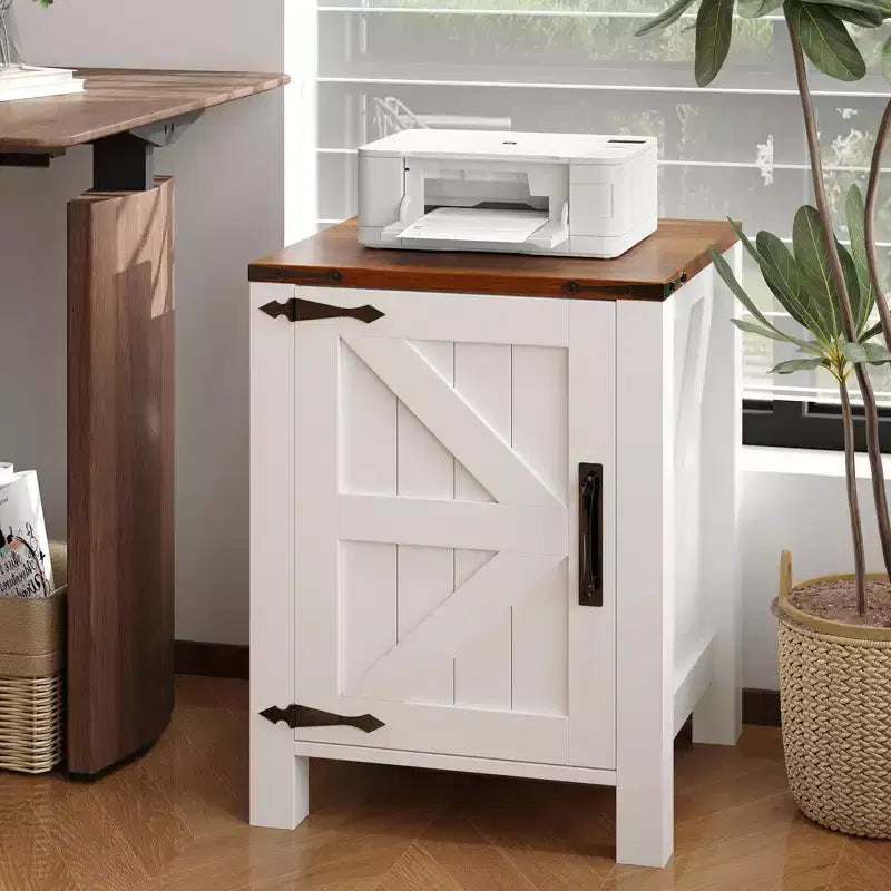 COZONY 18 Rustic Bedside Table with Sliding Barn Door, Adjustable Shelf End Table for Bedroom