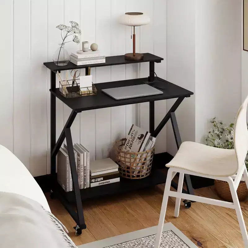 Costway Rolling Computer Desk, 32 Laptop Desk with Charging Station & Monitor Shelf Rustic Brown/Black