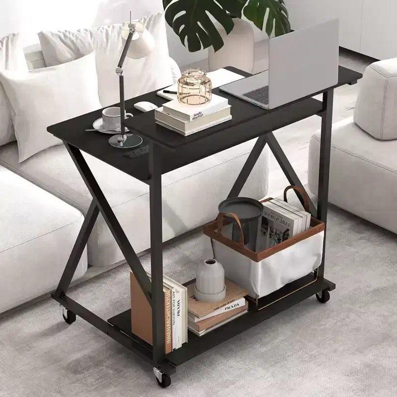 Costway Rolling Computer Desk, 32 Laptop Desk with Charging Station & Monitor Shelf Rustic Brown/Black