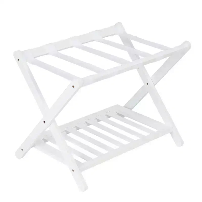 Folding Bamboo Luggage Rack, 2-Tier Suitcase Stand with 5 Nylon Straps, Holds Up to 150 lb for Guest Rooms, Bedrooms & Hotels
