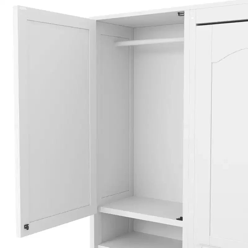 Luxystar Queen Modern Murphy Bed with 2 Wardrobe, 4 Drawers and Shelves