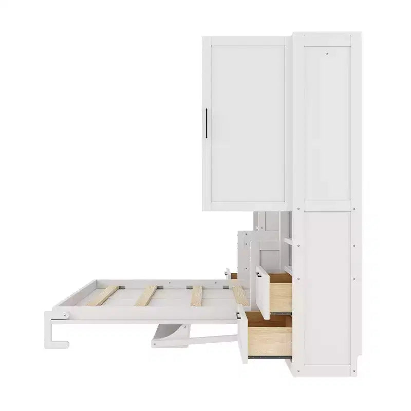 Luxystar Queen Modern Murphy Bed with 2 Wardrobe, 4 Drawers and Shelves