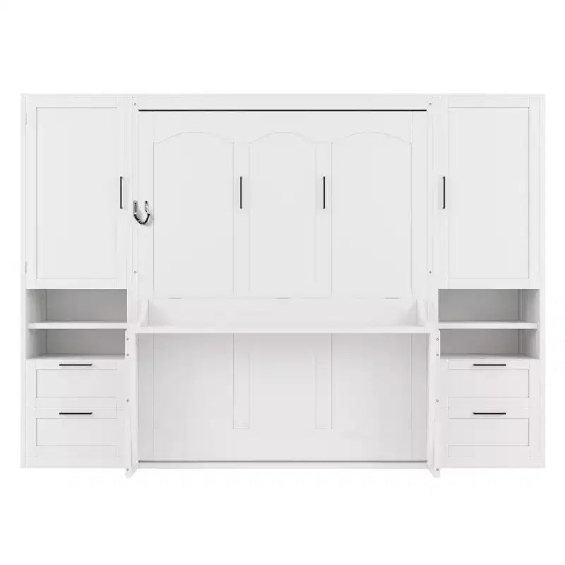 Luxystar Queen Modern Murphy Bed with 2 Wardrobe, 4 Drawers and Shelves