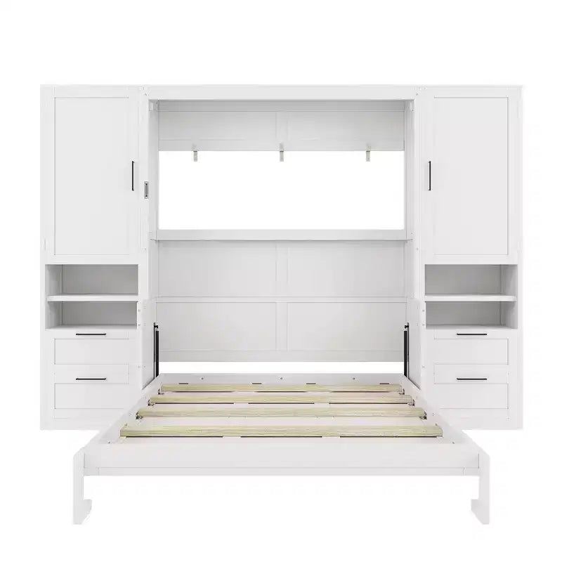 Luxystar Queen Modern Murphy Bed with 2 Wardrobe, 4 Drawers and Shelves
