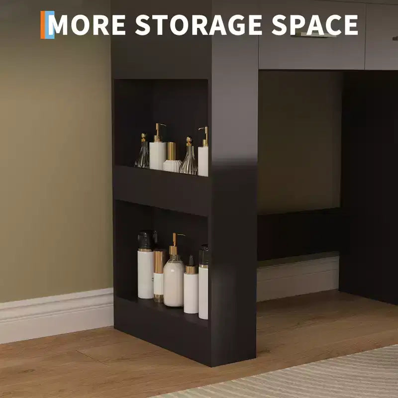 41 Large Vanity Desk, Hairdryer Holder, 5 Drawers, with Soft Cushioned Stool for Bedroom