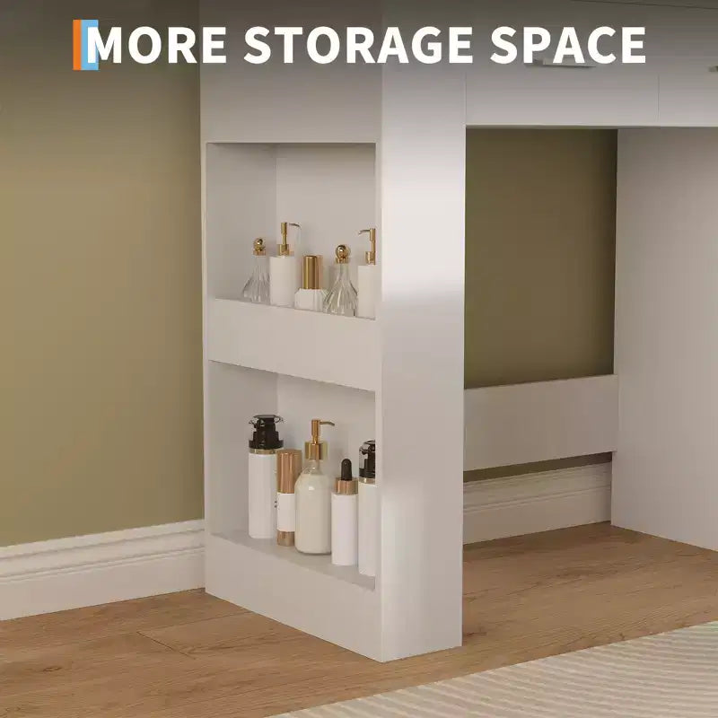 41 Large Vanity Desk, Hairdryer Holder, 5 Drawers, with Soft Cushioned Stool for Bedroom