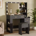 41 Large Vanity Desk, Hairdryer Holder, 5 Drawers, with Soft Cushioned Stool for Bedroom