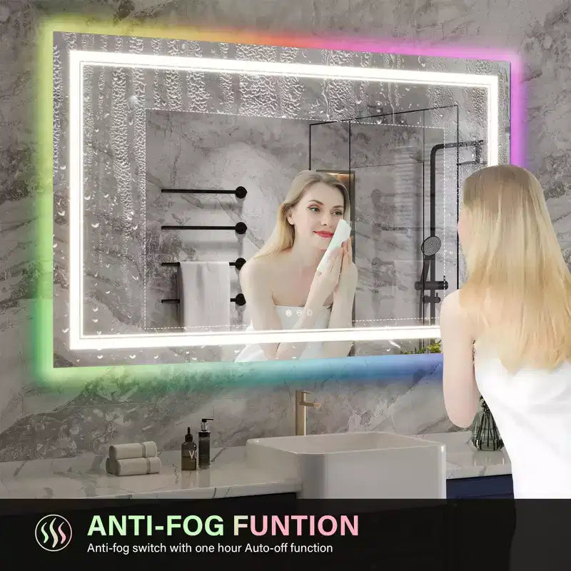 Acekool RGB Backlit Bathroom Mirror with Adjustable Front Illumination and Anti-Fog, Wall Mounted Vanity Mirror