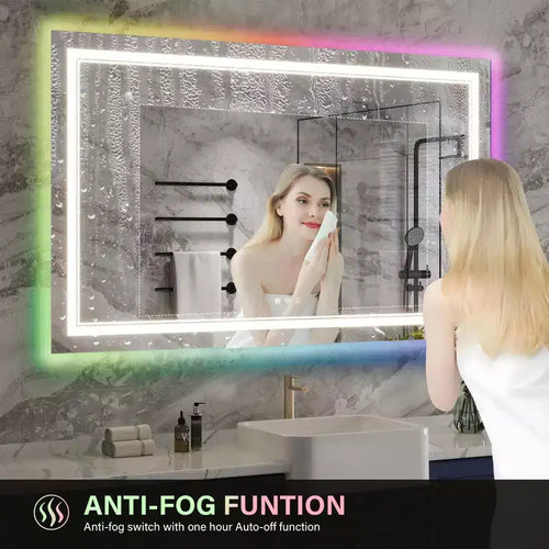 Acekool RGB Backlit Bathroom Mirror with Adjustable Front Illumination and Anti-Fog, Wall Mounted Vanity Mirror
