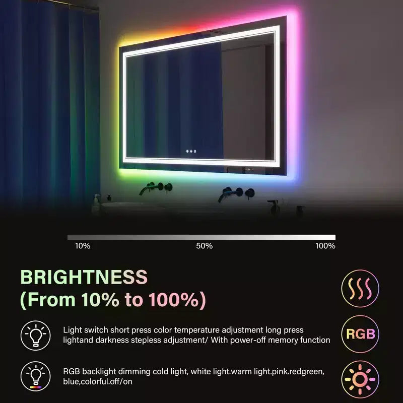 Acekool RGB Backlit Bathroom Mirror with Adjustable Front Illumination and Anti-Fog, Wall Mounted Vanity Mirror