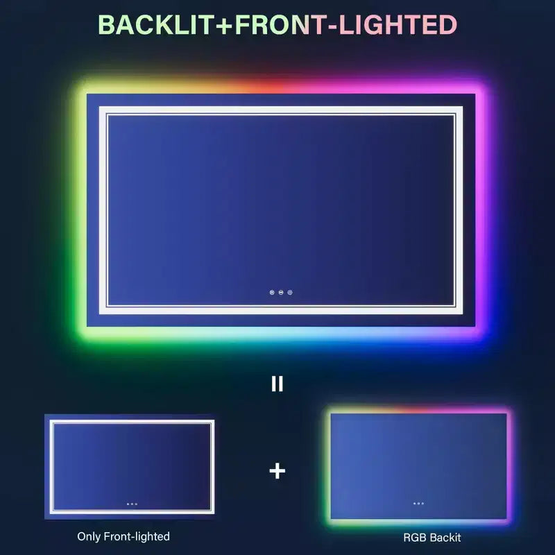 Acekool RGB Backlit Bathroom Mirror with Adjustable Front Illumination and Anti-Fog, Wall Mounted Vanity Mirror