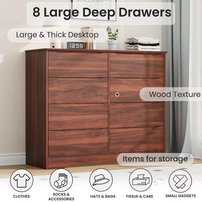 WoodenWooden 8-Drawer Dresser, Tall Modern Chest of Drawers with Deep Storage & Wide Top, Storage Organizer for Bedroom, Living Room,Kids Room