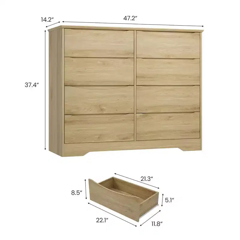 WoodenWooden 8-Drawer Dresser, Tall Modern Chest of Drawers with Deep Storage & Wide Top, Storage Organizer for Bedroom, Living Room,Kids Room
