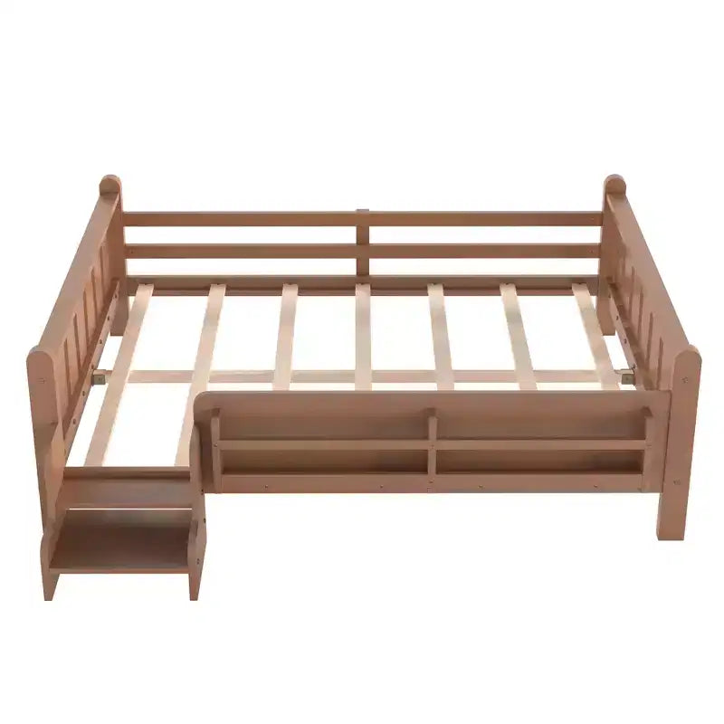 GDFStudio Teresa Kids Wood Floor Platform Bed with Storage Bookcases and Guardrails