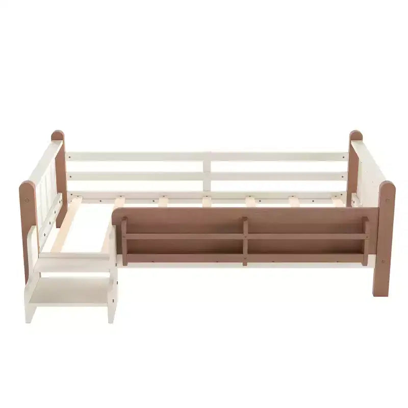 GDFStudio Teresa Kids Wood Floor Platform Bed with Storage Bookcases and Guardrails