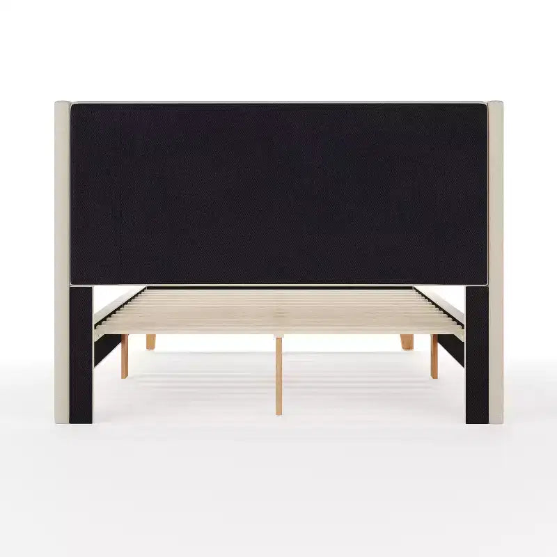 Martha Stewart Maisie Upholstered Platform Bed with Wingback Headboard and Cushioned Siderails, Wood Slat Foundation, No Box Spring Needed