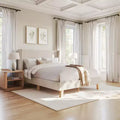 Martha Stewart Maisie Upholstered Platform Bed with Wingback Headboard and Cushioned Siderails, Wood Slat Foundation, No Box Spring Needed