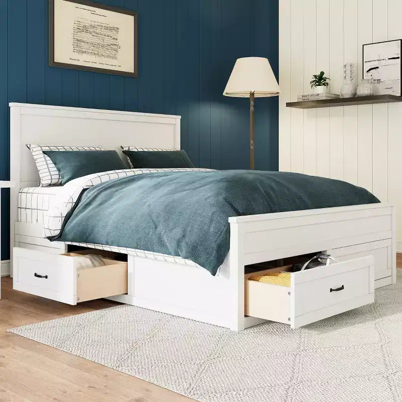 GDFStudio Sidney Modern Queen Size Wood Storage Platform Bed Frame with Drawers and Slatted Support