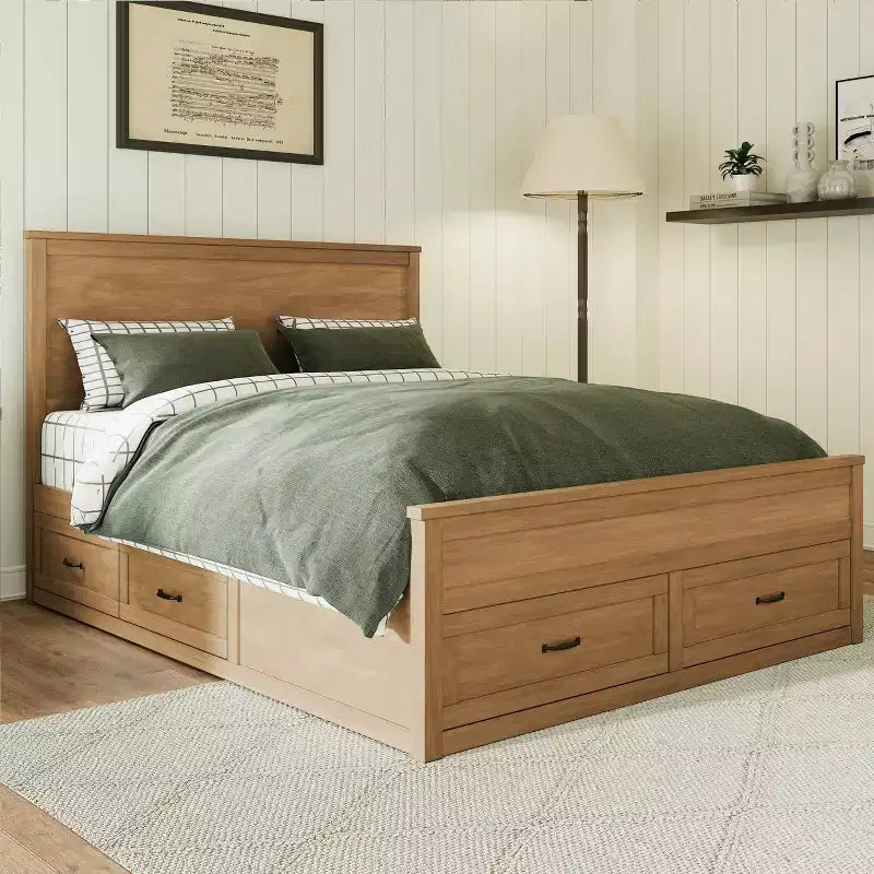 GDFStudio Sidney Modern Queen Size Wood Storage Platform Bed Frame with Drawers and Slatted Support