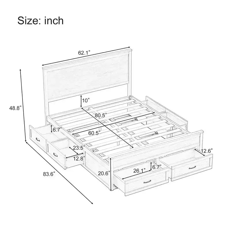 GDFStudio Sidney Modern Queen Size Wood Storage Platform Bed Frame with Drawers and Slatted Support