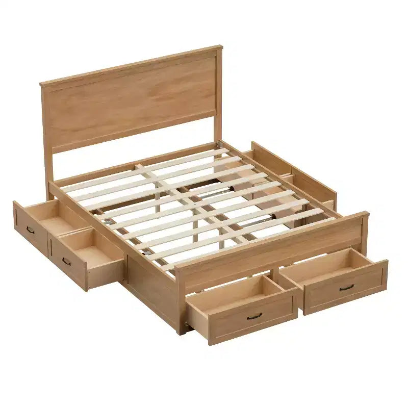 GDFStudio Sidney Modern Queen Size Wood Storage Platform Bed Frame with Drawers and Slatted Support