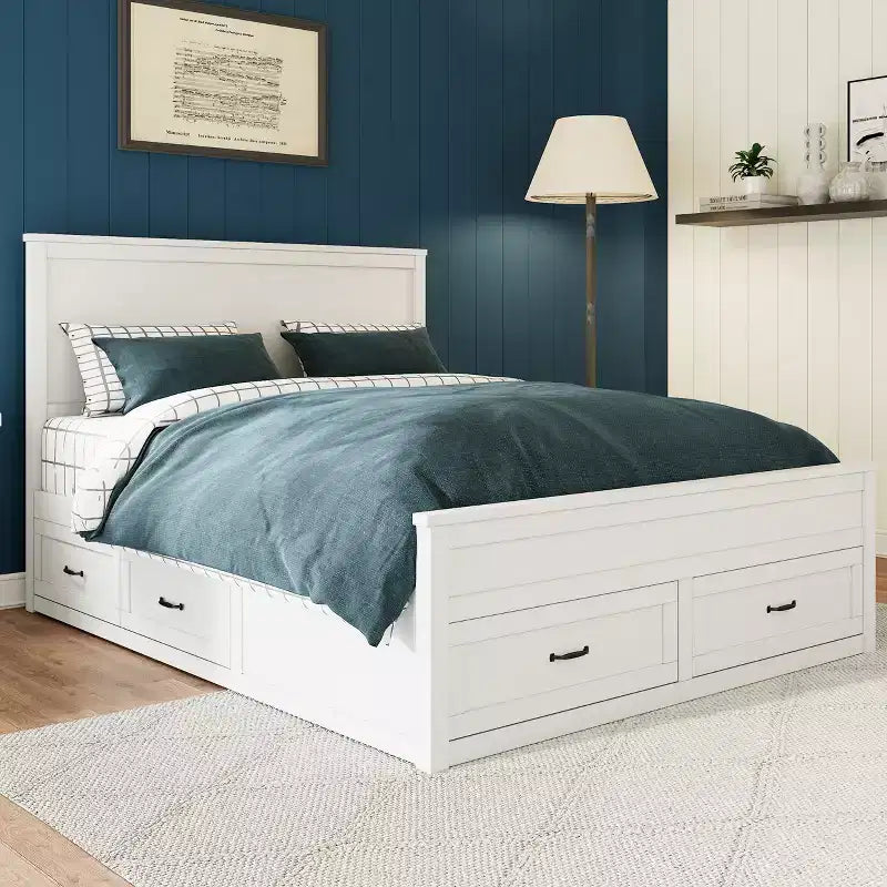 GDFStudio Sidney Modern Queen Size Wood Storage Platform Bed Frame with Drawers and Slatted Support