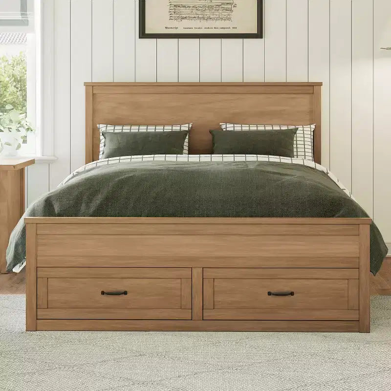 GDFStudio Sidney Modern Queen Size Wood Storage Platform Bed Frame with Drawers and Slatted Support