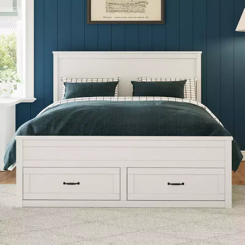GDFStudio Sidney Modern Queen Size Wood Storage Platform Bed Frame with Drawers and Slatted Support