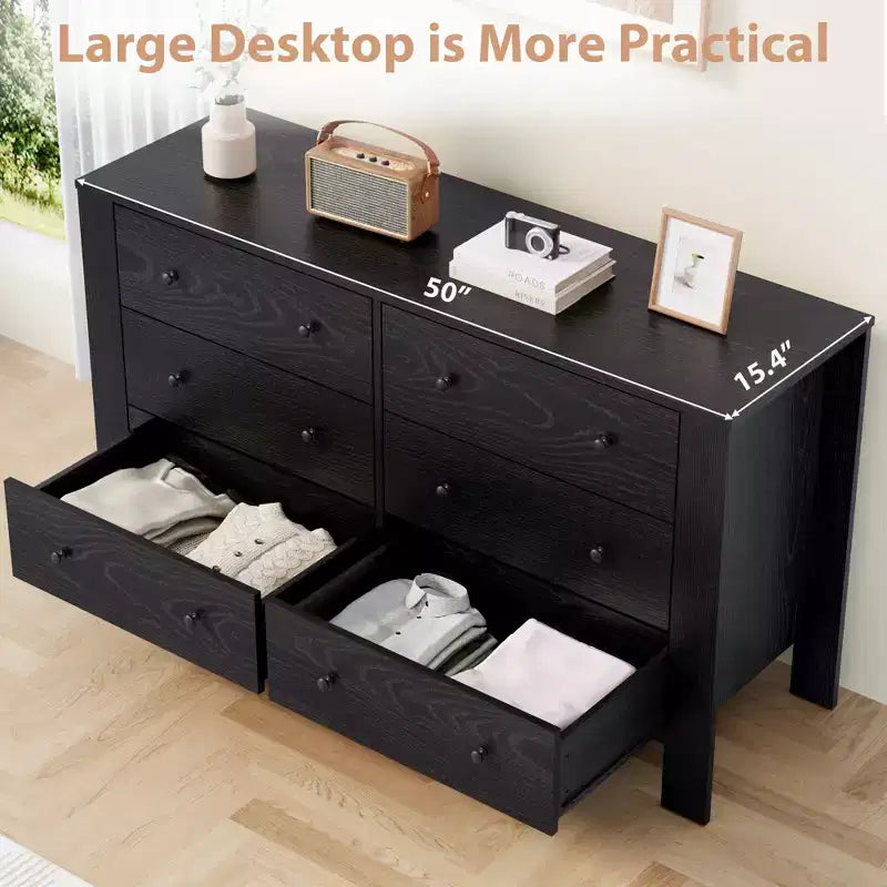 Wide 6 Drawer Dresser for Bedroom Modern Wooden Chest with Deep Storage Drawers, Metal Knobs