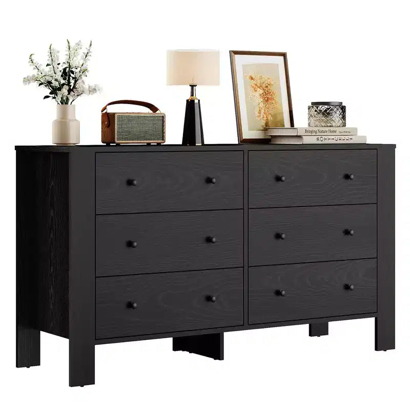 Wide 6 Drawer Dresser for Bedroom Modern Wooden Chest with Deep Storage Drawers, Metal Knobs