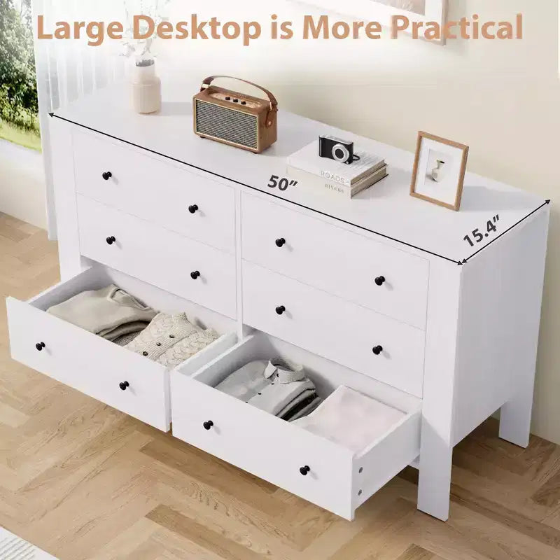 Wide 6 Drawer Dresser for Bedroom Modern Wooden Chest with Deep Storage Drawers, Metal Knobs