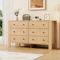 Wide 6 Drawer Dresser for Bedroom Modern Wooden Chest with Deep Storage Drawers, Metal Knobs