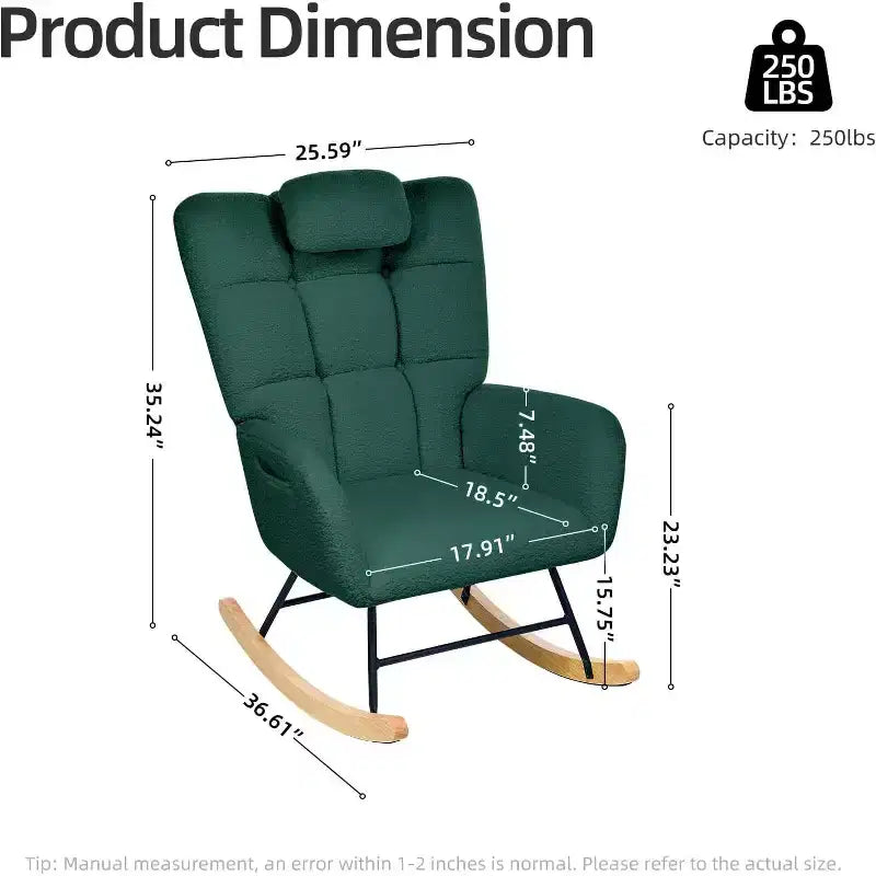 Nursery Rocking Chair, High Back Glider Rocker with Padded Seat, Accent Chair for Living Room Bedroom Office