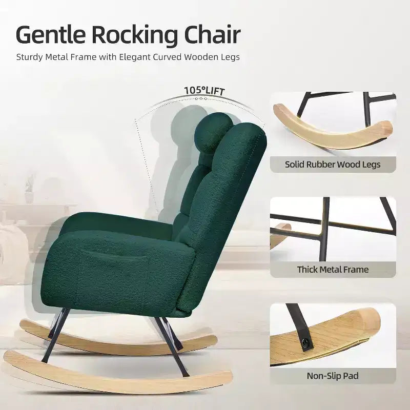 Nursery Rocking Chair, High Back Glider Rocker with Padded Seat, Accent Chair for Living Room Bedroom Office