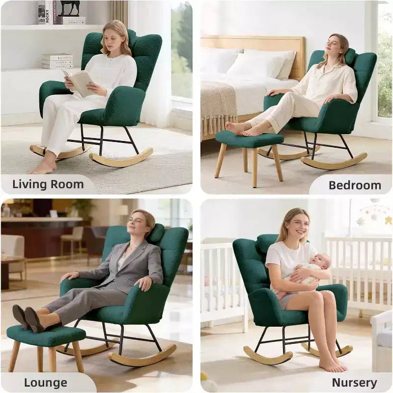 Nursery Rocking Chair, High Back Glider Rocker with Padded Seat, Accent Chair for Living Room Bedroom Office