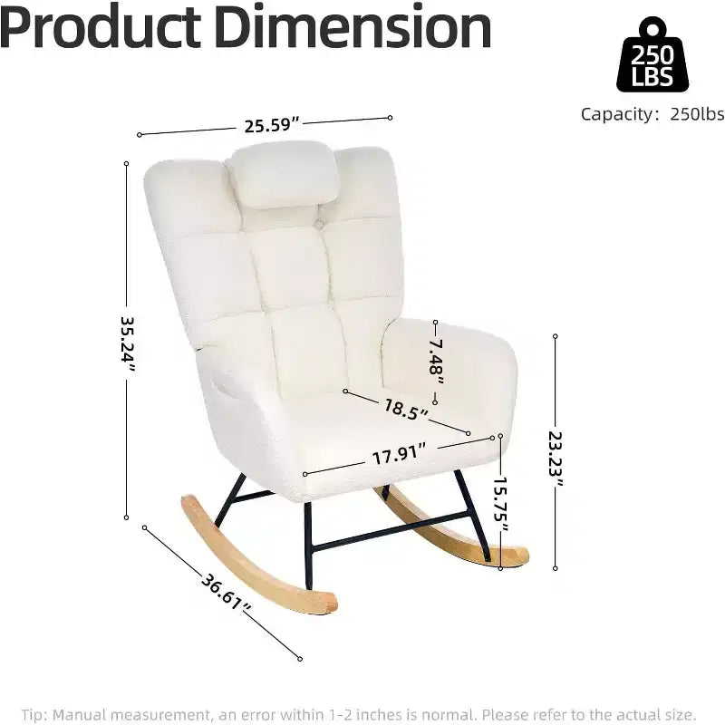 Nursery Rocking Chair, High Back Glider Rocker with Padded Seat, Accent Chair for Living Room Bedroom Office