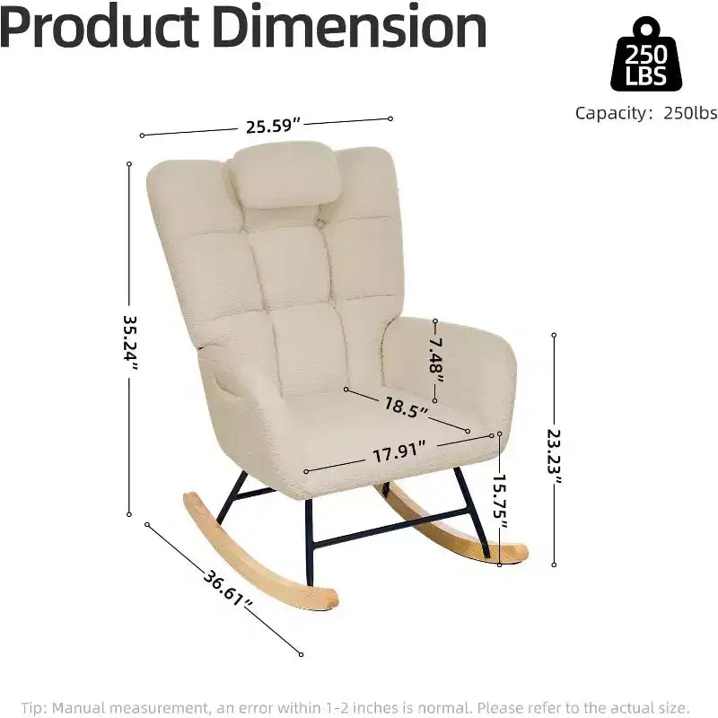 Nursery Rocking Chair, High Back Glider Rocker with Padded Seat, Accent Chair for Living Room Bedroom Office