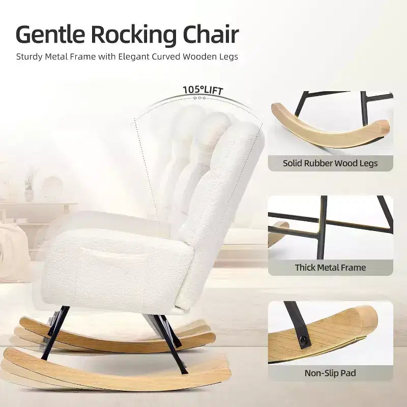 Nursery Rocking Chair, High Back Glider Rocker with Padded Seat, Accent Chair for Living Room Bedroom Office