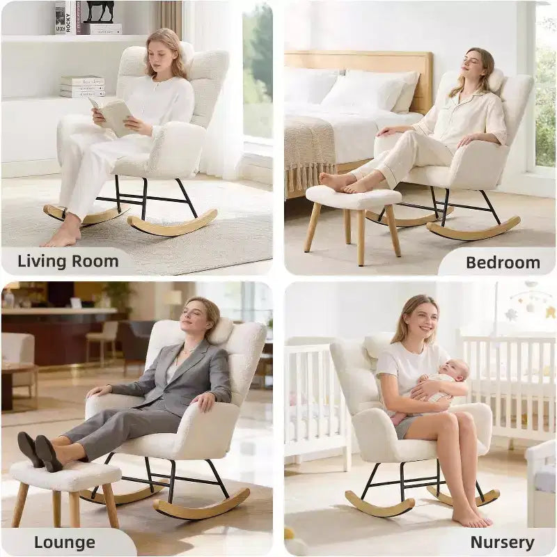 Nursery Rocking Chair, High Back Glider Rocker with Padded Seat, Accent Chair for Living Room Bedroom Office