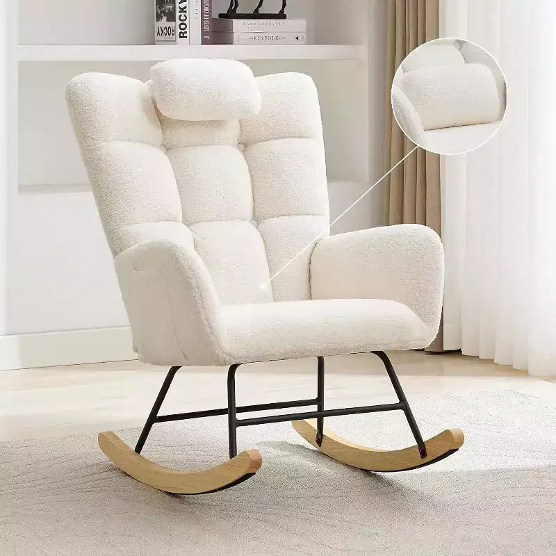 Nursery Rocking Chair, High Back Glider Rocker with Padded Seat, Accent Chair for Living Room Bedroom Office