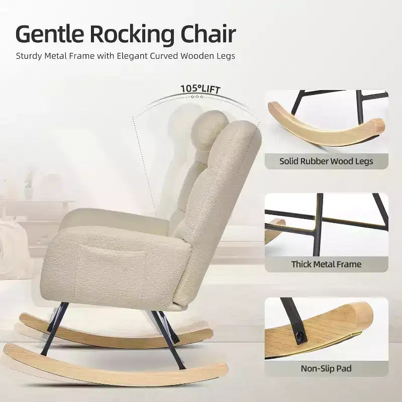Nursery Rocking Chair, High Back Glider Rocker with Padded Seat, Accent Chair for Living Room Bedroom Office