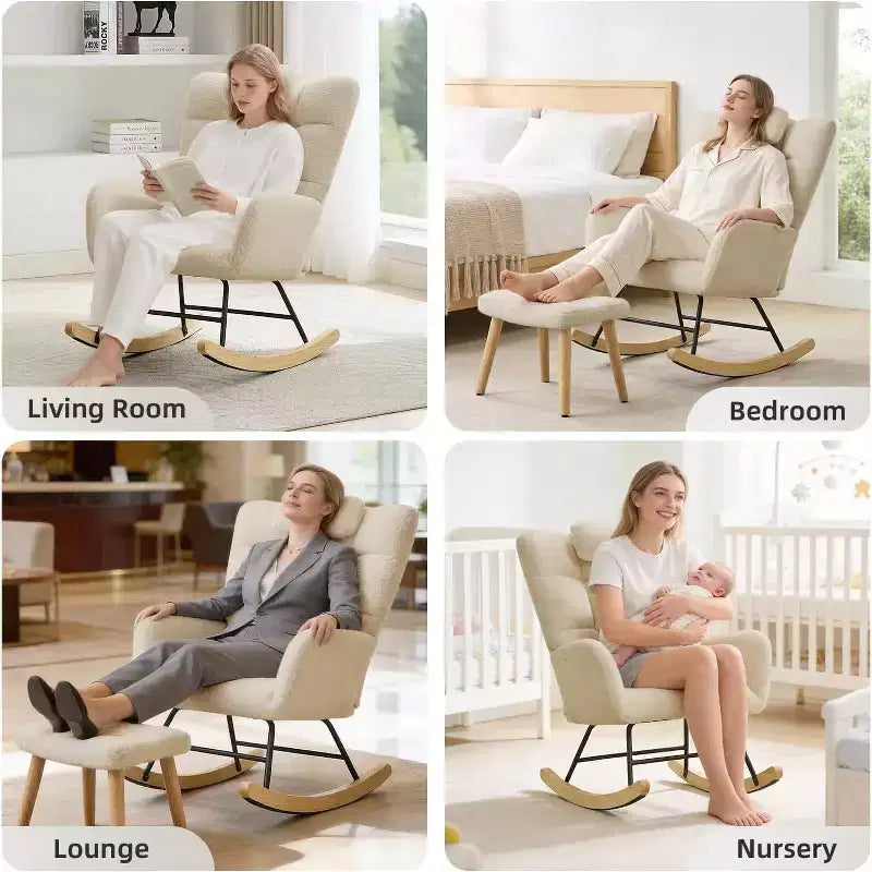 Nursery Rocking Chair, High Back Glider Rocker with Padded Seat, Accent Chair for Living Room Bedroom Office
