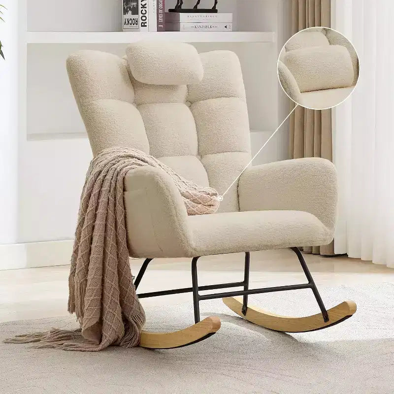 Nursery Rocking Chair, High Back Glider Rocker with Padded Seat, Accent Chair for Living Room Bedroom Office