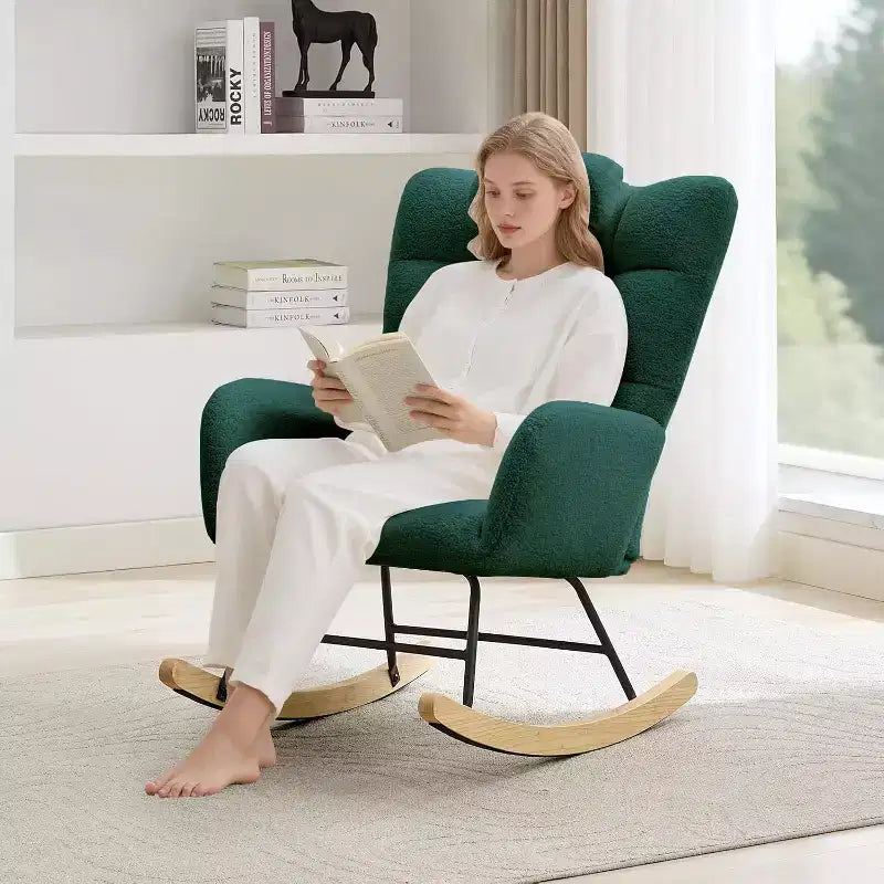 Nursery Rocking Chair, High Back Glider Rocker with Padded Seat, Accent Chair for Living Room Bedroom Office