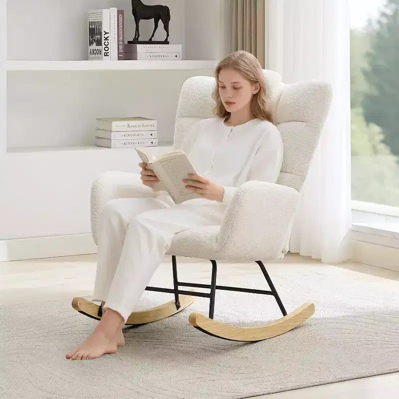 Nursery Rocking Chair, High Back Glider Rocker with Padded Seat, Accent Chair for Living Room Bedroom Office